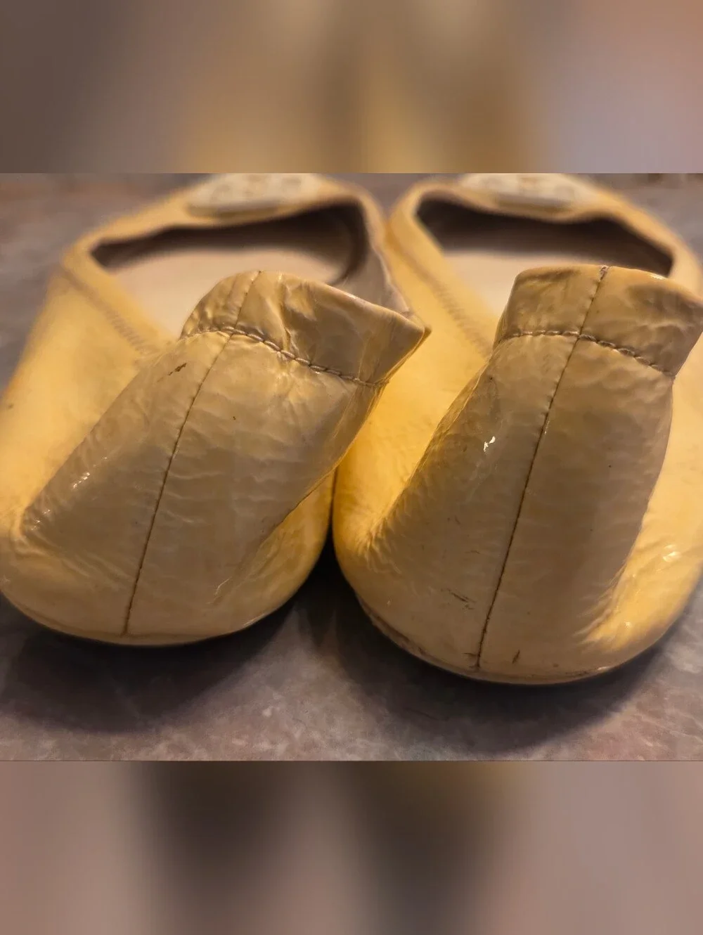 Tory Burch Yellow Patent Logo Ballet Flats